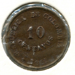 Колумбия leprosarium coinage 10 сентаво 1901 #23 VF